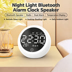 Cyboris Smart Dual-Alarm Speaker with Bluetooth 5.0, FM Radio, and LED Mirrored Bedside Sleep Light—Multifunctional