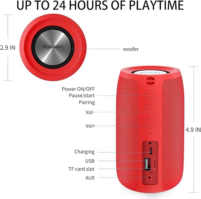 Bluetooth Speaker, MusiBaby Wireless, Waterproof, Portable Speaker, Dual Pairing