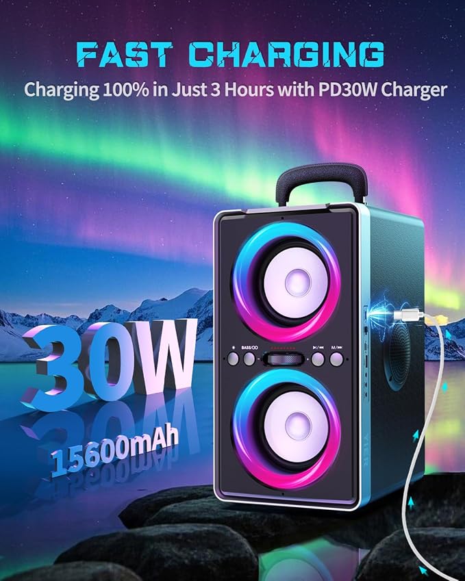 Bluetooth Speaker, 200W Loud Stereo