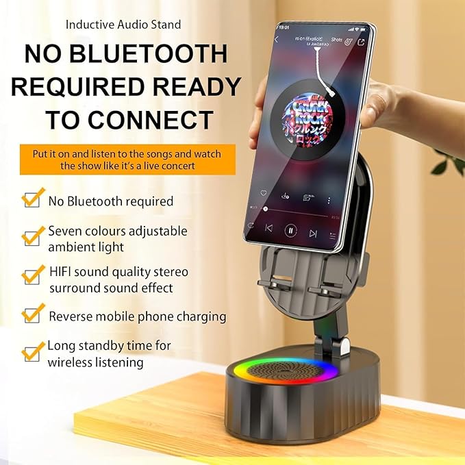 Wireless Induction Audio Bluetooth Speaker 5in1 Phone Holder Emergency
