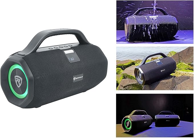Rockville SONIC-50L Portable Bluetooth Speaker, 50W Stereo Sound, Dual LED Rings