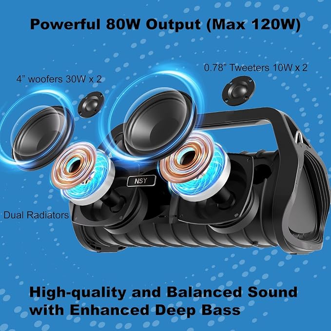 Portable Waterproof Speaker Bluetooth 5.3, Rugged 120W Loud Outdoor Boombox