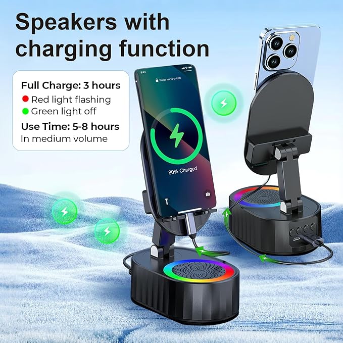 Wireless Induction Audio Bluetooth Speaker 5in1 Phone Holder Emergency