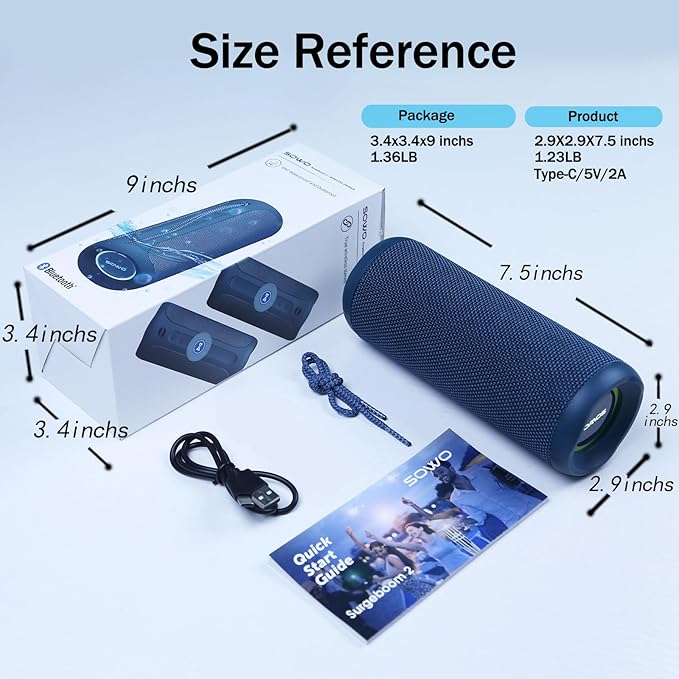 SOWO Portable Bluetooth Speaker, IPX7 Waterproof Wireless Bluetooth Speaker