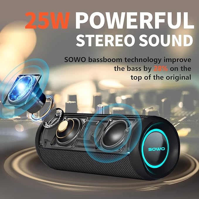 Wireless Portable Speaker, IPX7 Waterproof Bluetooth Speaker, 25W Loud Stereo
