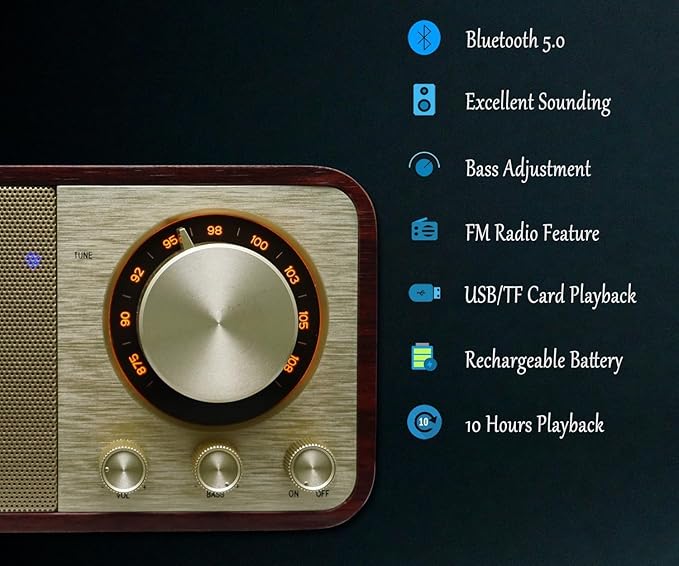 FM Radio with Bluetooth Retro Bluetooth Speaker Vintage Radio with SD/USB