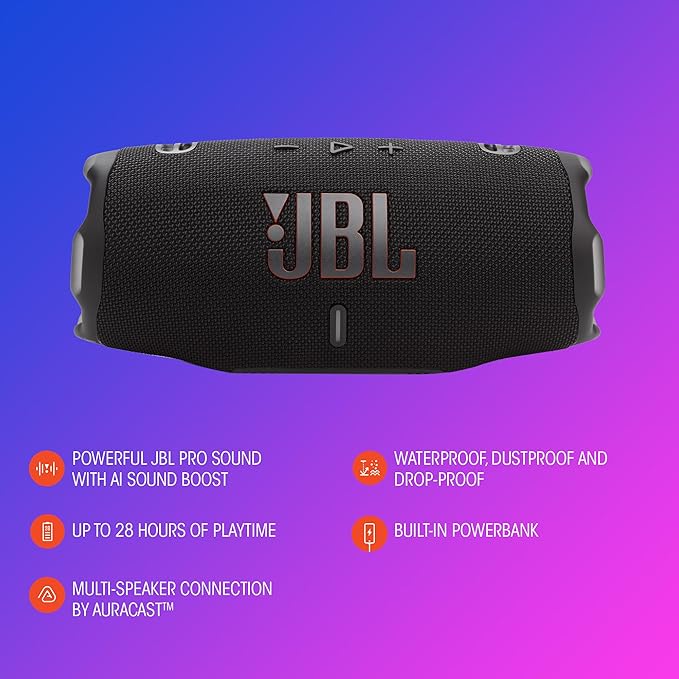 JBL Charge 6 - Portable Waterproof & Drop-Proof Bluetooth Speaker, Bold JBL Pro
