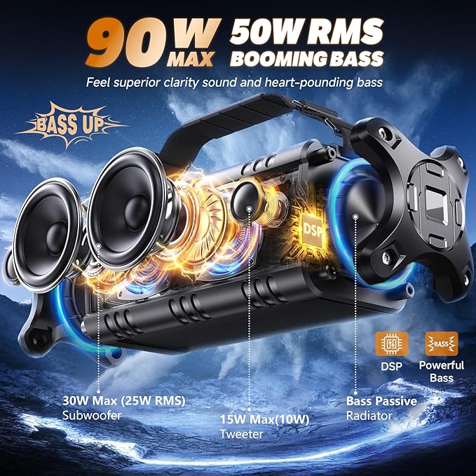 W-KING Bluetooth Speaker, 90W Max Loud Portable Speakers Bluetooth Wireless