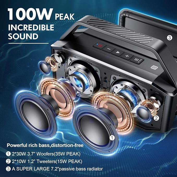 W-KING Portable Loud Bluetooth Speaker, 100W Max Waterproof Outdoor Speakers