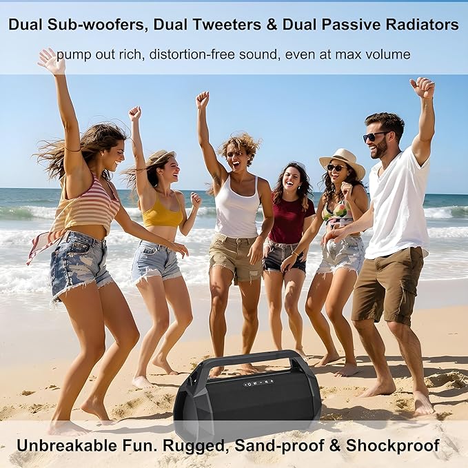 Portable Waterproof Speaker Bluetooth 5.3, Rugged 120W Loud Outdoor Boombox