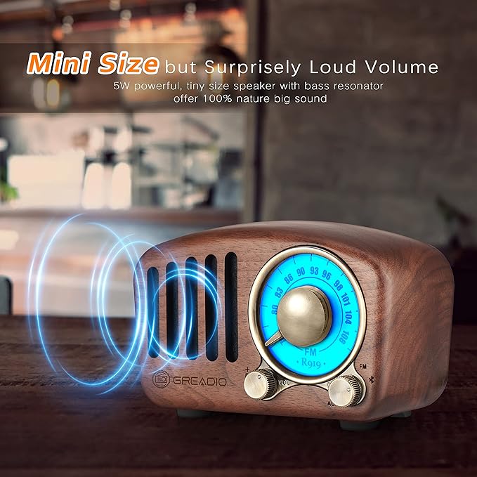Vintage Radio Retro Bluetooth Speaker- Greadio Walnut Wooden FM Radio
