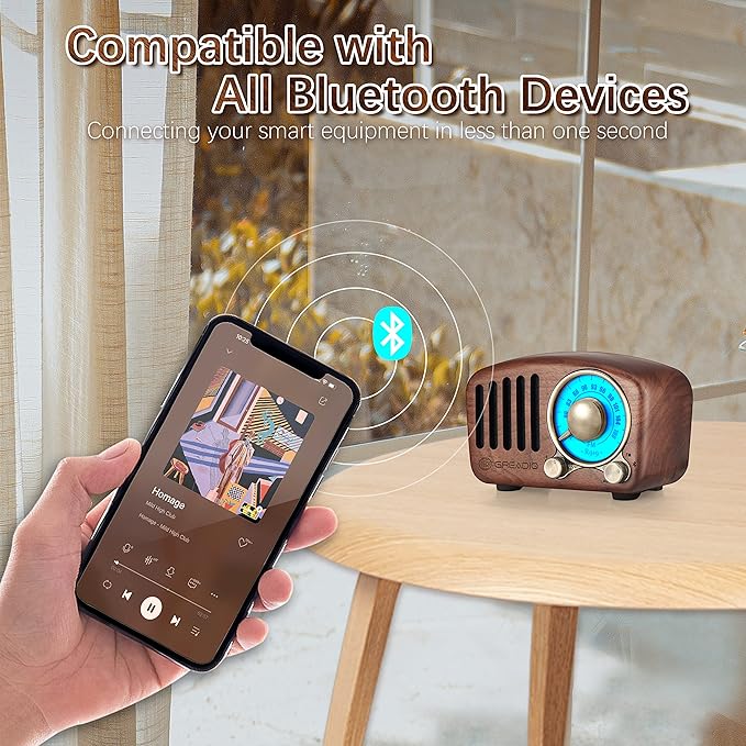 Vintage Radio Retro Bluetooth Speaker- Greadio Walnut Wooden FM Radio