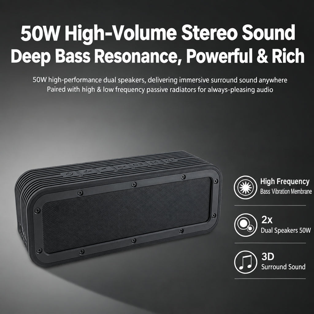 Cyboris High-Power 50W Bluetooth 5.0 Outdoor Waterproof Wireless Portable Card-Slot Subwoofer Speaker