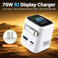 US-Spec 70W Digital Display Charging Adapter with Built-in Cable, GaN Multi-Port PD Fast Charging, USB-C Port, Desktop Charger