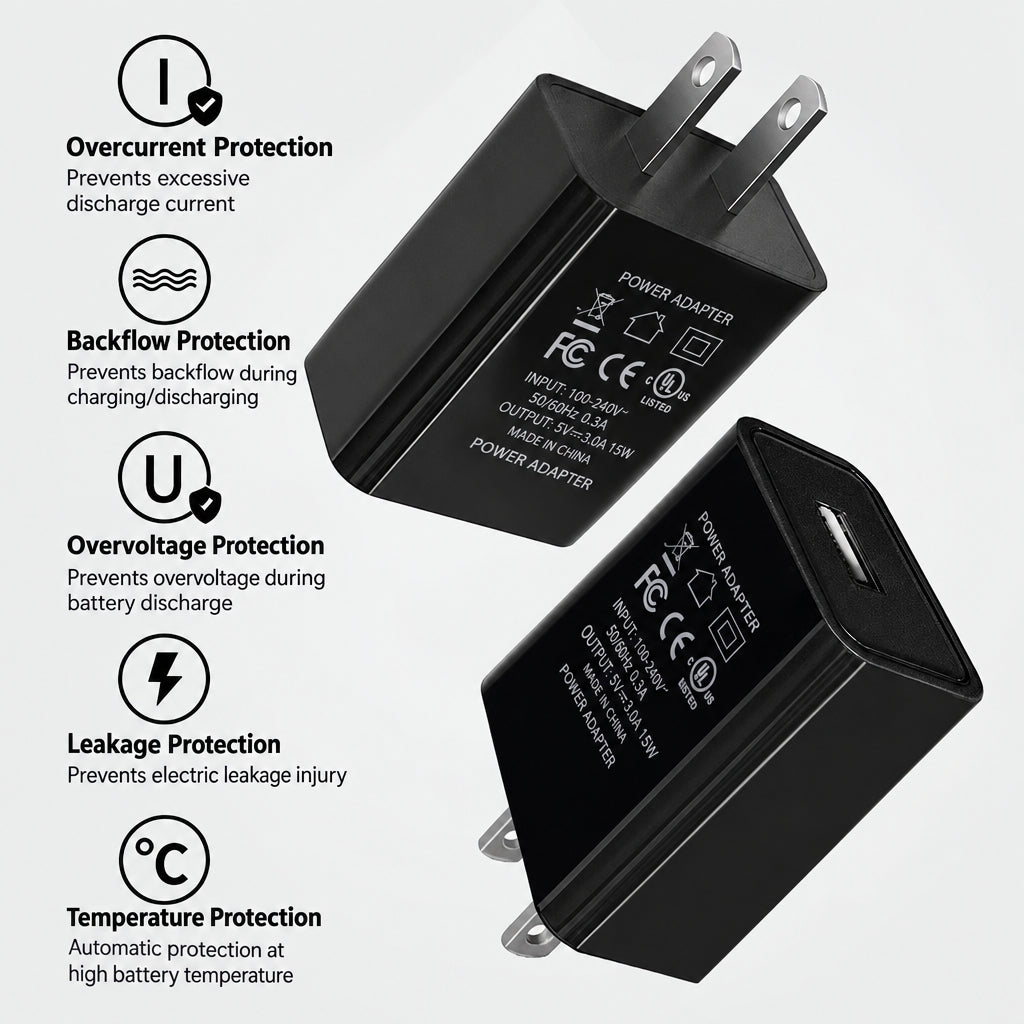 US-Spec 5V/2A Charger with UL/FCC Certification—Universal Power Adapter Compatible with Xiaomi USB Phone Chargers
