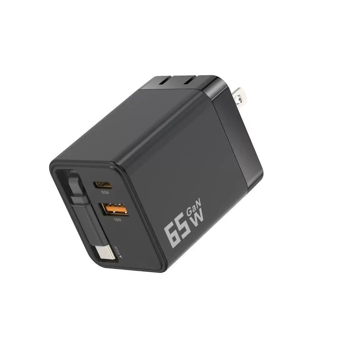 Cross-border Wholesale: 120 GaN Charger with Retractable Cable, A+C Multi-Port Charger Compatible with Apple and Android Fast Charging Heads