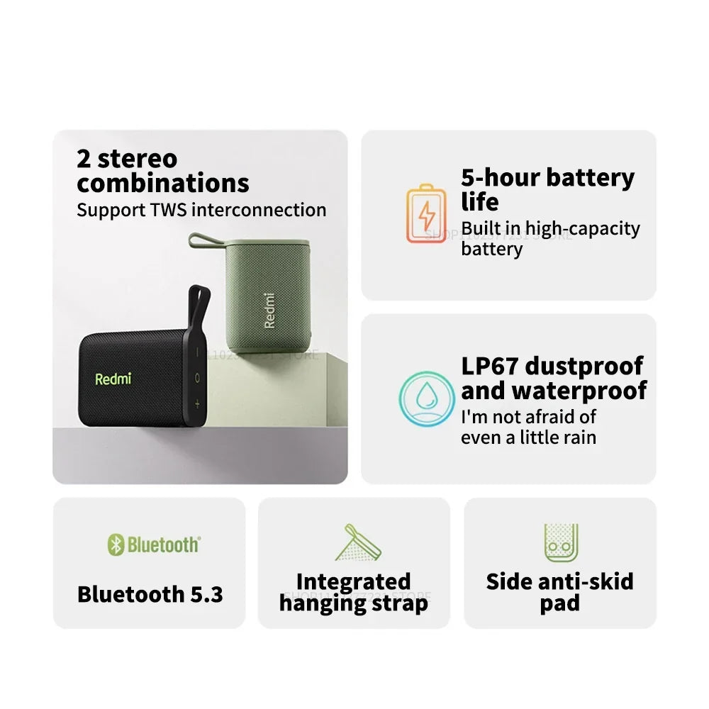 Redmi Portable Bluetooth Speaker Outdoor IP67 Stereo Powerful Sound  Box BT5.3 RGB Dual Pairing TWS Connectivity Colorful -CN
