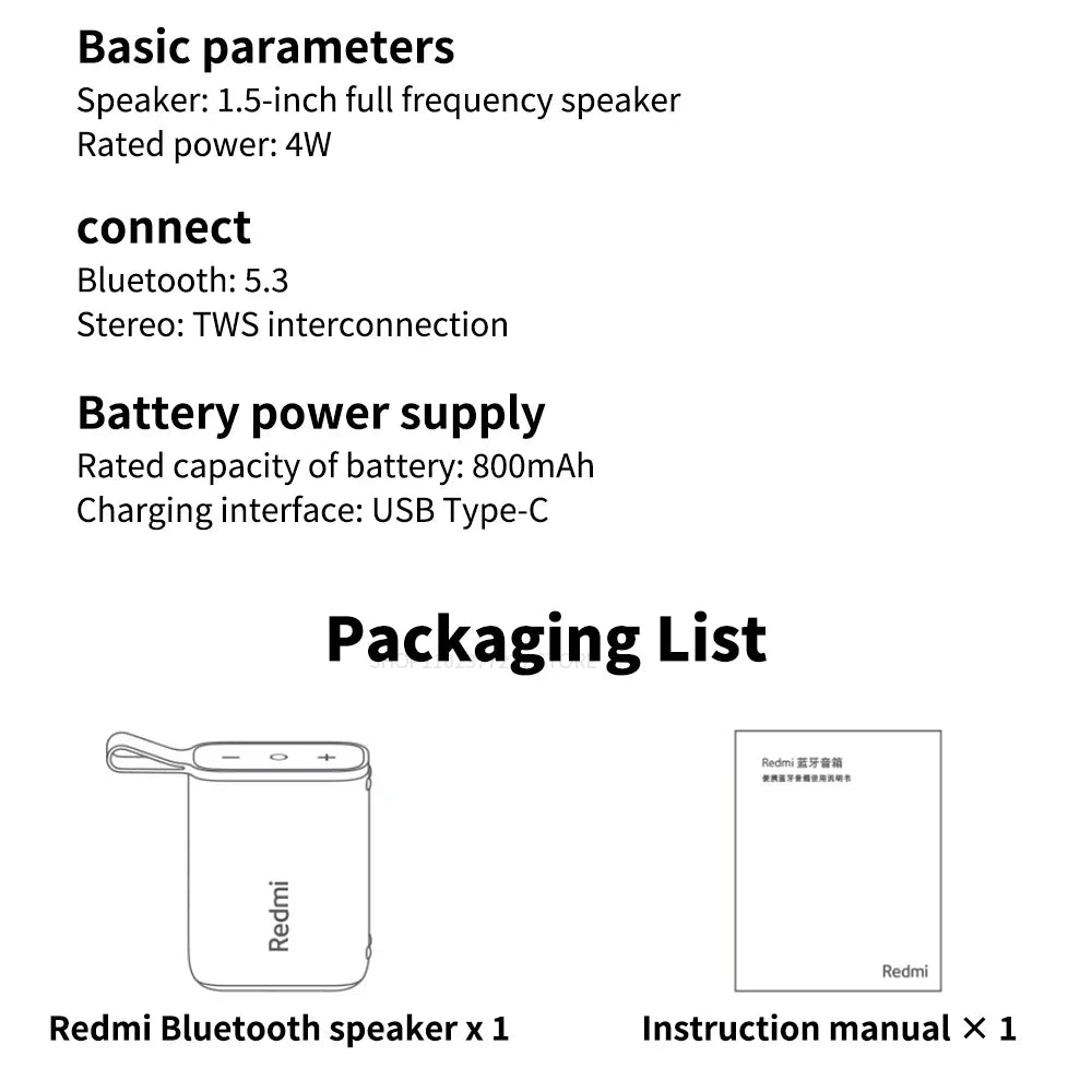 Redmi Portable Bluetooth Speaker Outdoor IP67 Stereo Powerful Sound  Box BT5.3 RGB Dual Pairing TWS Connectivity Colorful -CN