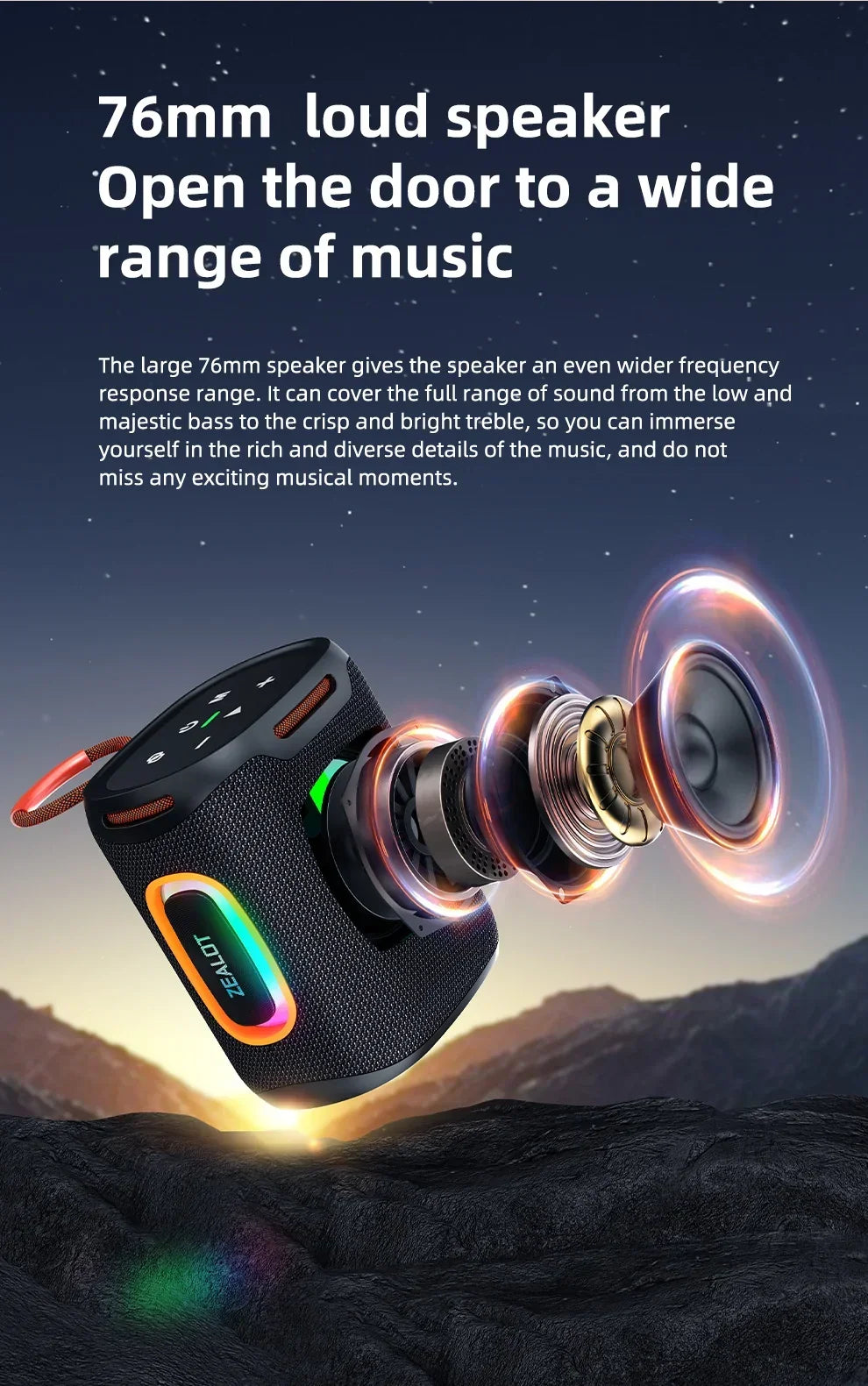 ZEALOT-S122 Bluetooth Speaker BT5.3 Wireless IPX6 Waterproof Shower Speaker,25W HiFi Stereo Sound,TWS Pairing,20H Music Playtime