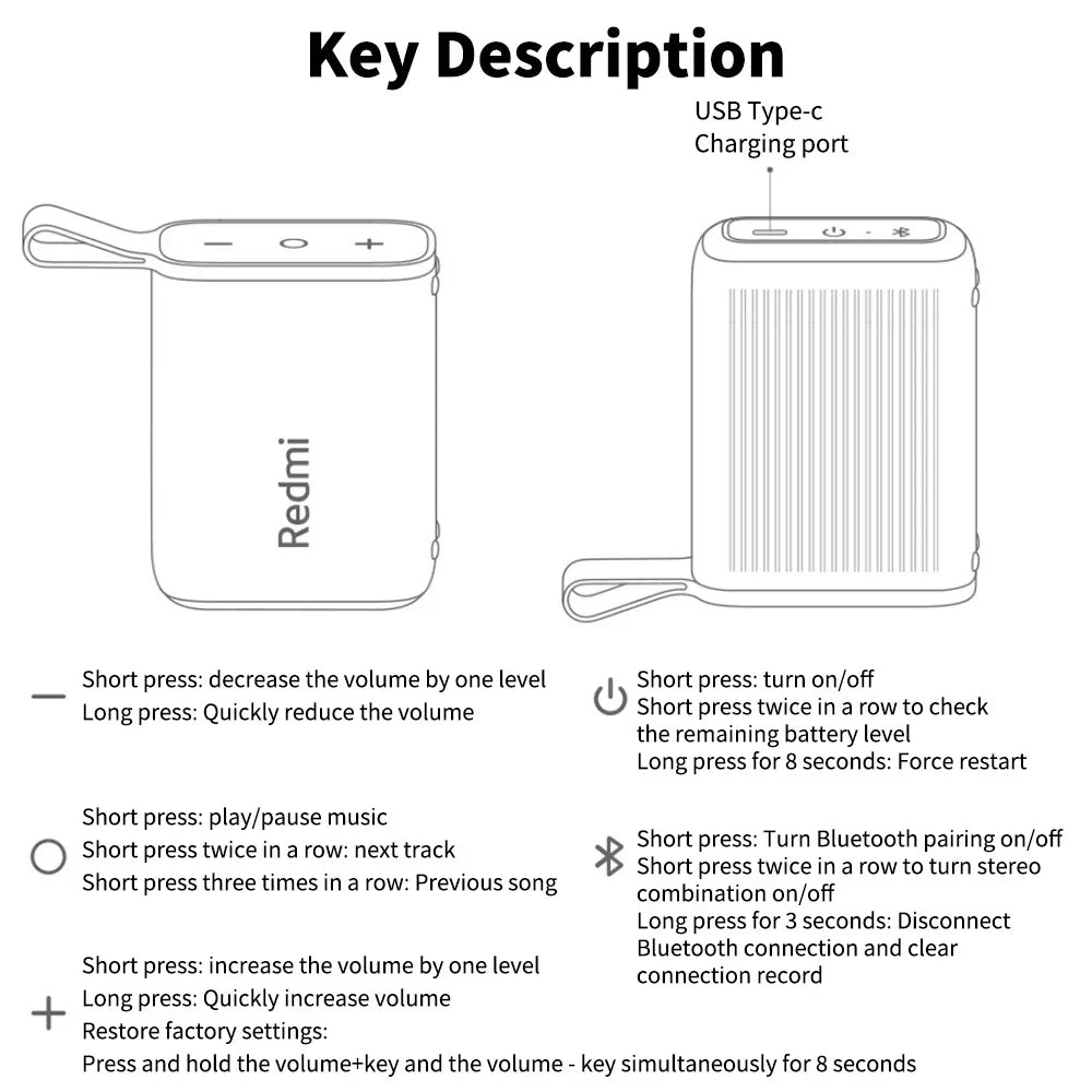 Redmi Portable Bluetooth Speaker Outdoor IP67 Stereo Powerful Sound  Box BT5.3 RGB Dual Pairing TWS Connectivity Colorful -CN
