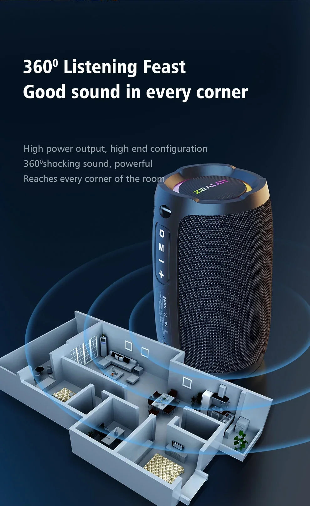 Zealot-S49 10W Portable Bluetooth Speaker Stereo Sound IPX7 Waterproof Wireless Bluetooth 5.2 Excellent Bass Performance