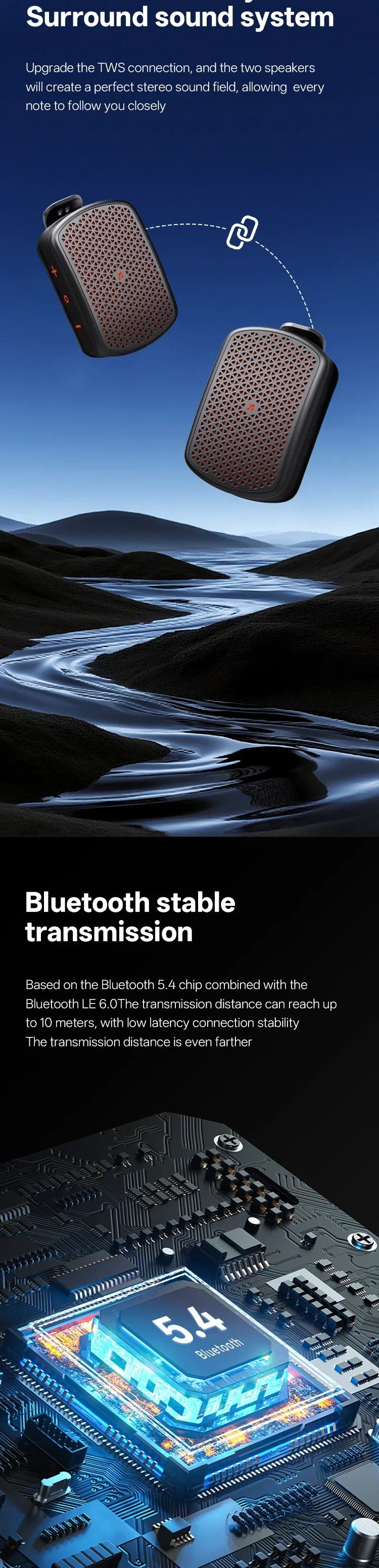 Magnetic Clip-on M1 Portable Bluetooth Speaker, Outdoor Waterproof TWS Stereo, High Volume, Mini Speaker with Heavy Bass.