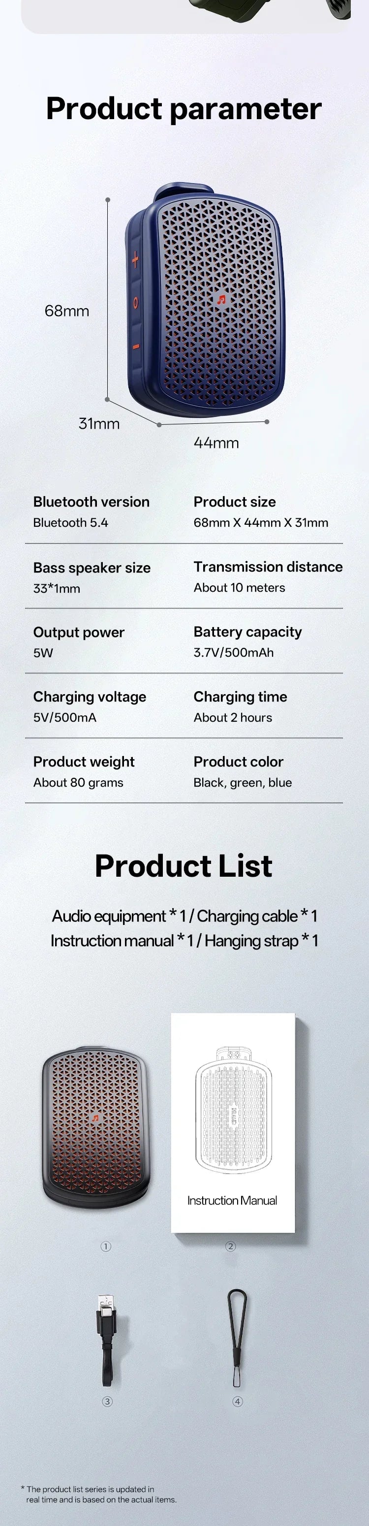 Magnetic Clip-on M1 Portable Bluetooth Speaker, Outdoor Waterproof TWS Stereo, High Volume, Mini Speaker with Heavy Bass.