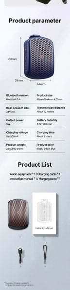 Magnetic Clip-on M1 Portable Bluetooth Speaker, Outdoor Waterproof TWS Stereo, High Volume, Mini Speaker with Heavy Bass.