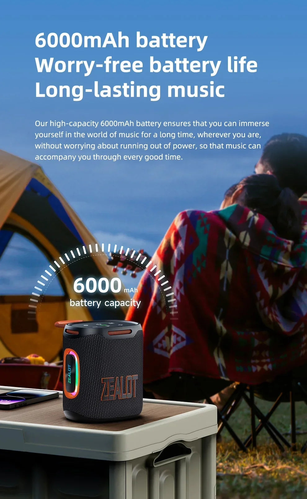 ZEALOT-S122 Bluetooth Speaker BT5.3 Wireless IPX6 Waterproof Shower Speaker,25W HiFi Stereo Sound,TWS Pairing,20H Music Playtime