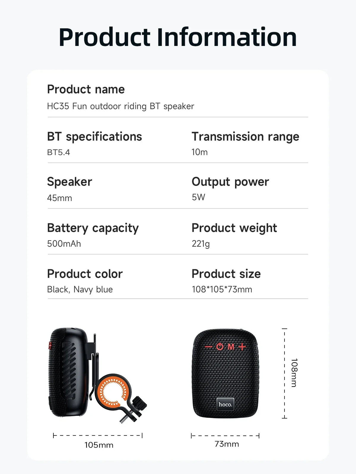 HOCO HC35 Outdoor Riding Bluetooth 5.4 Speaker Wireless Mini Audio Music Player Supports Bluetooth Playback FM TF Card USB Flash